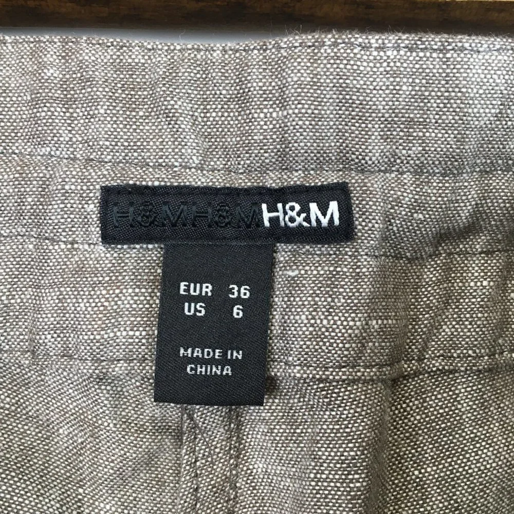 H & M Zippered Pockets Wide Leg Linen Pants Size 6